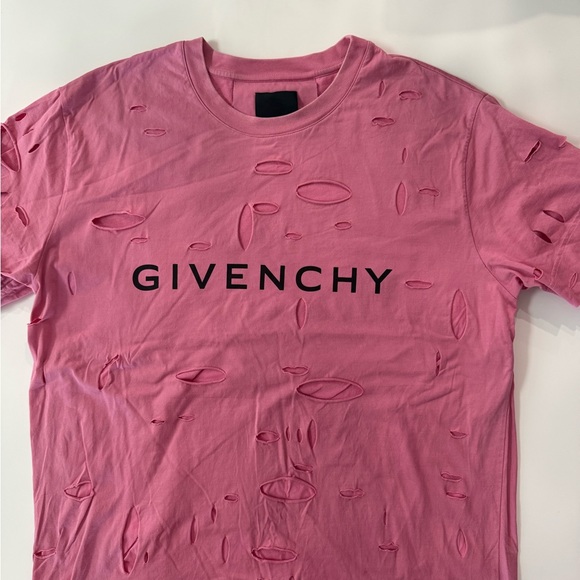 Givenchy Pink Distressed Short Sleeve Tee - Picture 1 of 3